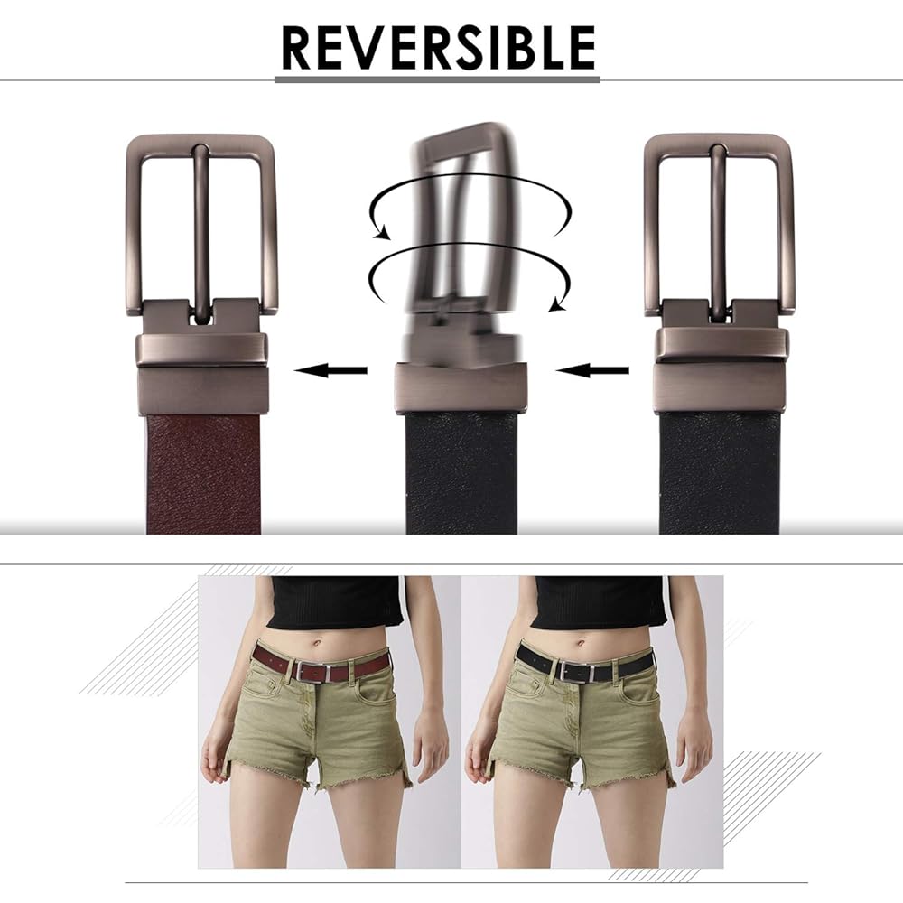 XZQTIVE Reversible Leather Belts for Women with Rotated